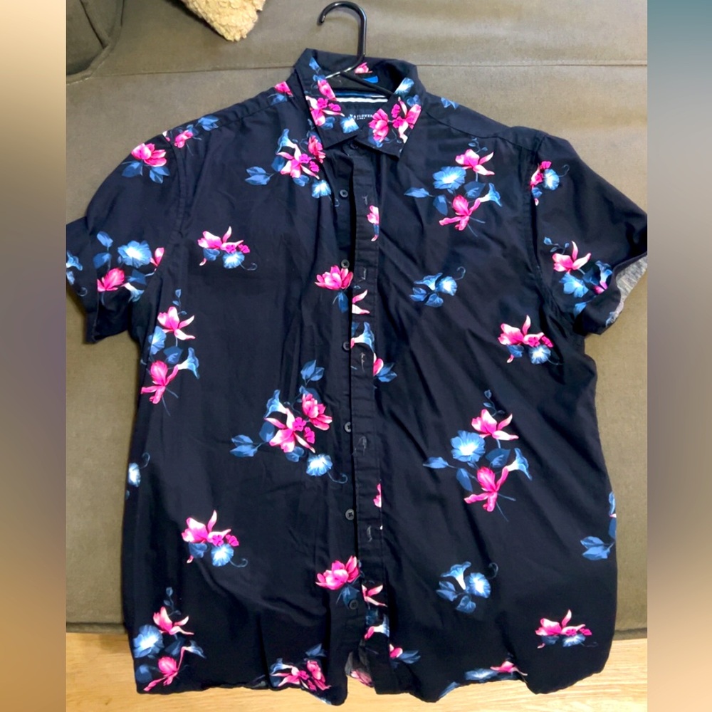 Denim and flower button down